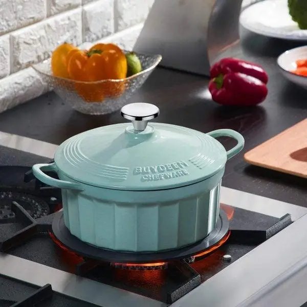BUYDEEM Smaltovaný liatinový hrniec 2,9L, 22cm, model CP521, farba biela modrá 