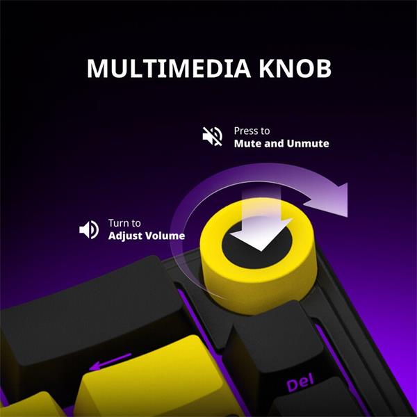 Lorgar KBP70MW, Profi bezdrôtová mechanická herná klávesnica, Wireless 2.4 GHz/ BT 5.0/káblová, US layout, žltá 