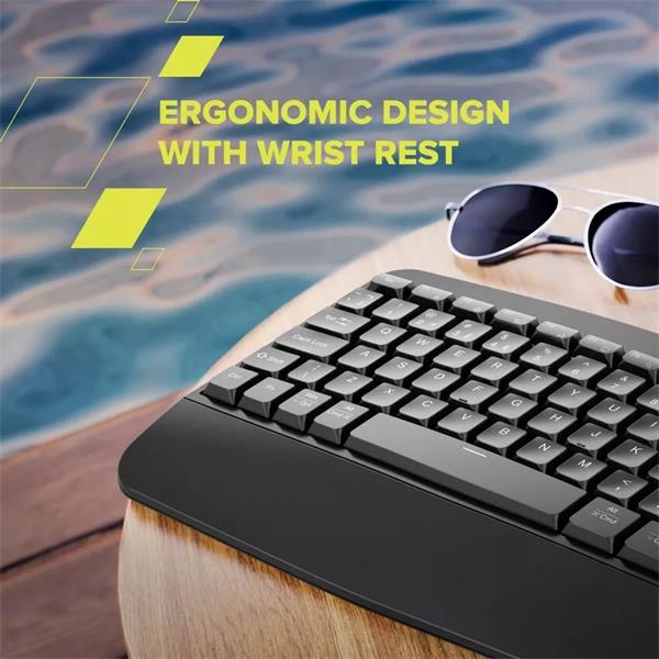 Canyon HKB-W6, 2v1 bezdrôtová klávesnica, ergonomická s opierkou, vodeodolná, 104 klávesov, US, čierna 