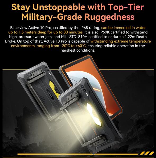 Blackview Active 10 Pro Rugged Tab 12GB/512GB, 10.95" FHD IPS 90Hz Corning Glass 3, MT6878 Octa-core, 50/108 MP, Čierny 