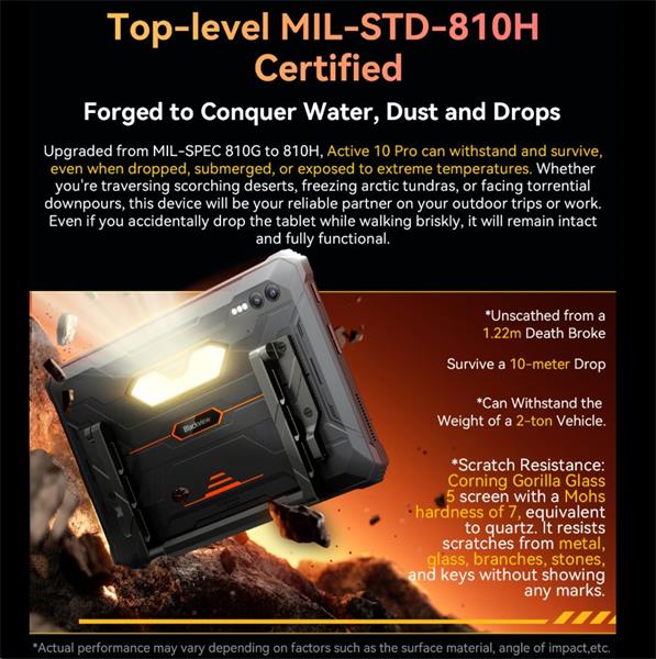 Blackview Active 10 Pro Rugged Tab 12GB/512GB, 10.95" FHD IPS 90Hz Corning Glass 3, MT6878 Octa-core, 50/108 MP, Čierny 
