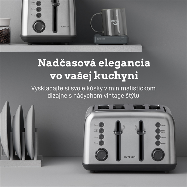 BUYDEEM Hriankovač na 4 plátky, model DT640E, farba nerezová oceľ, EU 