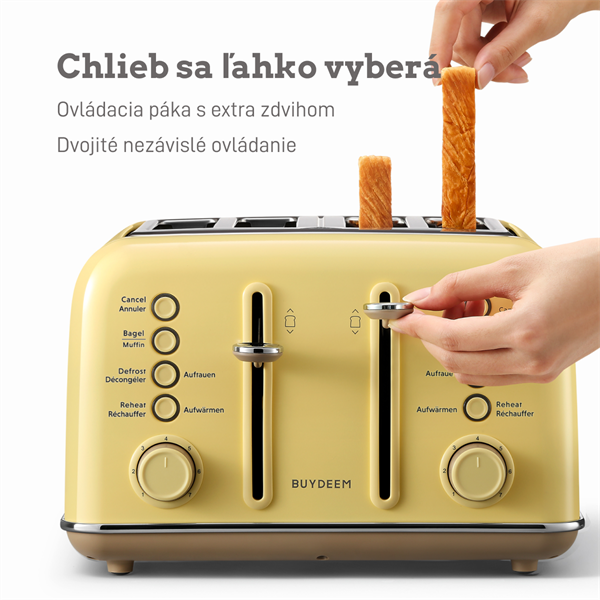 BUYDEEM Hriankovač na 4 plátky, model DT640E, farba jemná žltá, EU 