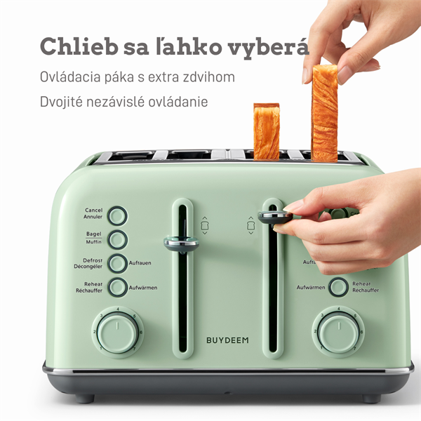 BUYDEEM 4-plátkový hriankovač, model DT640E, farba zelená, EU 