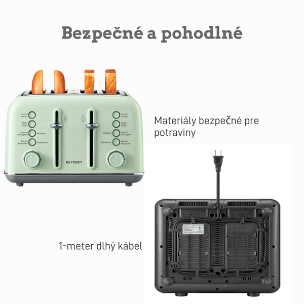 BUYDEEM 4-plátkový hriankovač, model DT640E, farba zelená, EU 