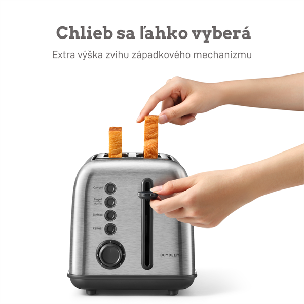 BUYDEEM 2-plátkový hriankovač, model DT620E, farba nerezová oceľ, EU 