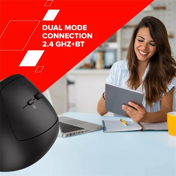 Canyon MW-25, 2v1 vertikálna bezdrôtová optická myš, BT/ 2.4 GHz , 2400 dpi, LED indikácia, 1xAA batéria, čierna 