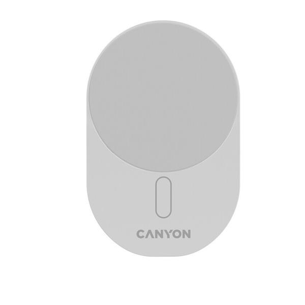 Canyon On Grip 105, bezdrôtová autonabíjačka, magnetické uchytenie mobilu, 15W, 1x USB-C 20W. biela 