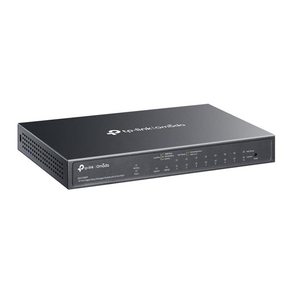 Omada 10-Port Gigabit Easy Managed Switch with 8-Port PoE+ PORT: 8× Gigabit PoE+ Ports, 1x Gigabit Non-PoE Ports, 1× Com 