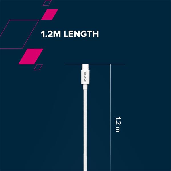 Canyon CC60AB12, 1.2 m kábel, USB-C / USB-C, 60 W, 480 Mbps, biely 