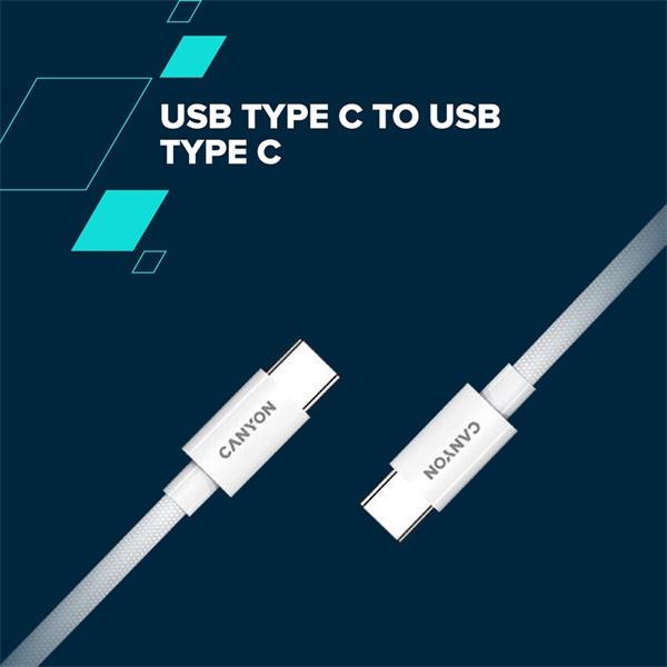Canyon CC60AB12, 1.2 m kábel, USB-C / USB-C, 60 W, 480 Mbps, biely 