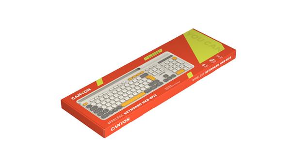 Canyon HKB-W03 bezdrôtová klávesnica 2.4GHz, plnohodnotná veľkosť, 105 kláv., 11 multim,, 1x AAA bat, SK/CZ, šedá 