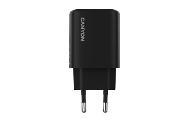 Canyon OnCharge 200, univerzálna nabíjačka do steny, 1x USB-C + 1x USB-A, PD 20W, čierna 
