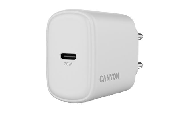 Canyon OnCharge 200, univerzálna nabíjačka do steny, 1x USB-C, PD 20W, biela 