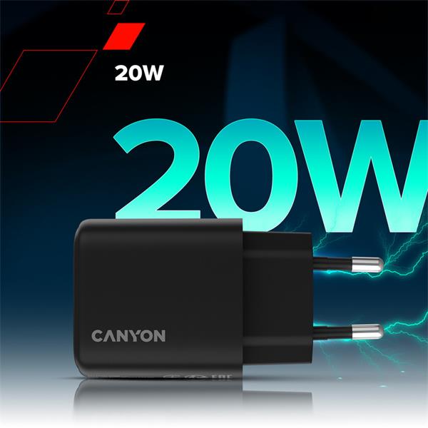 Canyon OnCharge 200, univerzálna nabíjačka do steny, 1x USB-C, PD 20W, biela 