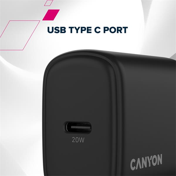 Canyon OnCharge 200, univerzálna nabíjačka do steny, 1x USB-C, PD 20W, biela 