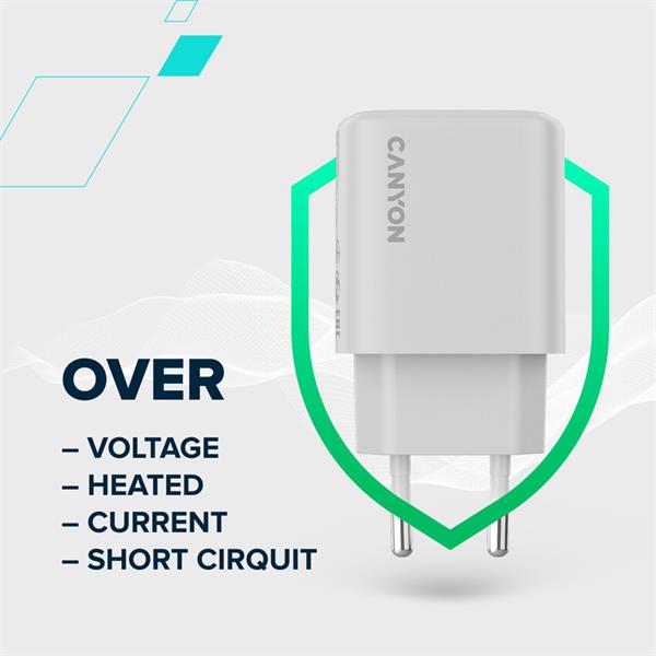 Canyon OnCharge 200, univerzálna nabíjačka do steny, 1x USB-C, PD 20W, biela 