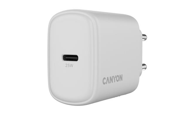 Canyon OnCharge 250, univerzálna nabíjačka do steny, 1x USB-C, PD 25W, biela 