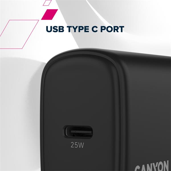 Canyon OnCharge 250, univerzálna nabíjačka do steny, 1x USB-C, PD 25W, biela 