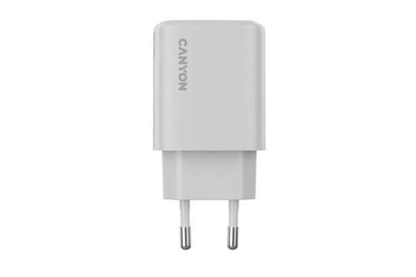 Canyon OnCharge 250, univerzálna nabíjačka do steny, 1x USB-C + 1x USB-A, PD 25W, biela 