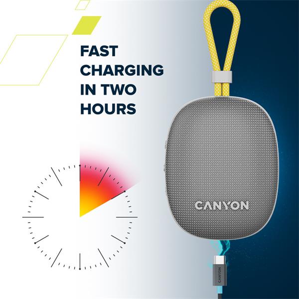 Canyon OnMove 12, prenosný Bluetooth v5.3 reproduktor, 5W, TWS, IPX7, 12 hod, USB-C nab.,šedý 