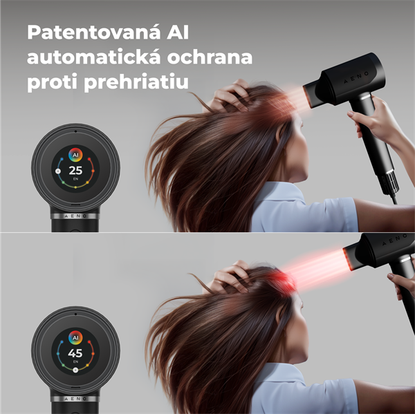 AENO AI ProDryer Fén HD5 čierny, 100km/h, Hlasové ovl., ionizátor, AI, NTC, Gravity/Infra senzor, 67 dB, LED 