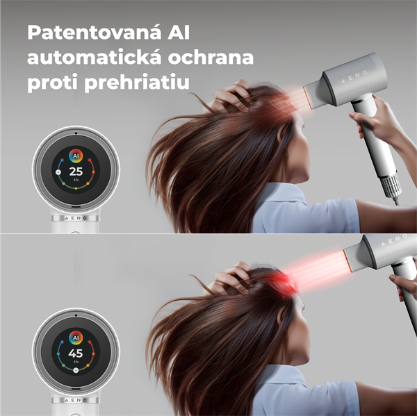 AENO AI ProDryer Fén HD5 biely, 100km/h, Hlasové ovl., ionizátor, AI, NTC, Gravity/Infra senzor, 67 dB, LED 