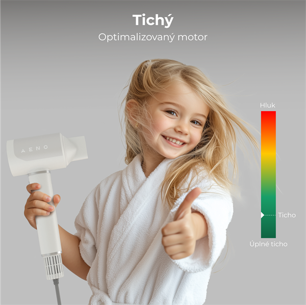 AENO AI ProDryer Fén HD5 biely, 100km/h, Hlasové ovl., ionizátor, AI, NTC, Gravity/Infra senzor, 67 dB, LED 