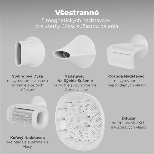 AENO AI ProDryer Fén HD5 biely, 100km/h, Hlasové ovl., ionizátor, AI, NTC, Gravity/Infra senzor, 67 dB, LED 