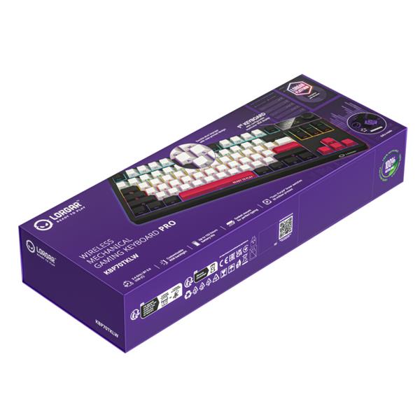 Lorgar KBP70TKLW, Pro bezdrôtová mechanická herná klávesnica, 2.4 GHz/ BT 5.0, Displej, multim. tlač., US layout, čierna 