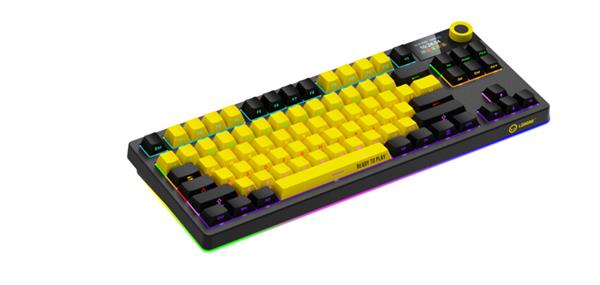 Lorgar KBP70TKLW, Pro bezdrôtová mechanická herná klávesnica, 2.4 GHz/ BT 5.0, Displej, multim. tlač., US layout, žltá 
