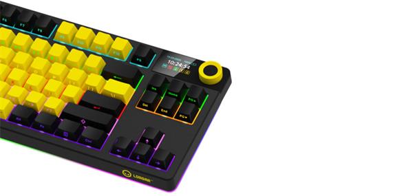 Lorgar KBP70TKLW, Pro bezdrôtová mechanická herná klávesnica, 2.4 GHz/ BT 5.0, Displej, multim. tlač., US layout, žltá 