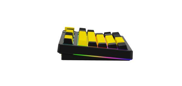 Lorgar KBP70TKLW, Pro bezdrôtová mechanická herná klávesnica, 2.4 GHz/ BT 5.0, Displej, multim. tlač., US layout, žltá 