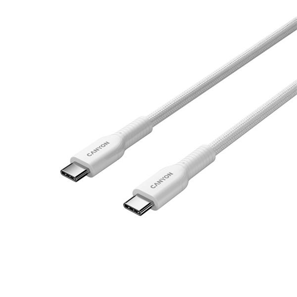Canyon OnWire CCAP60CL, 1 m, kábel nab. a synchr., USB-C / USB-C, 60W PD, 480Mbps, opletený, biely 