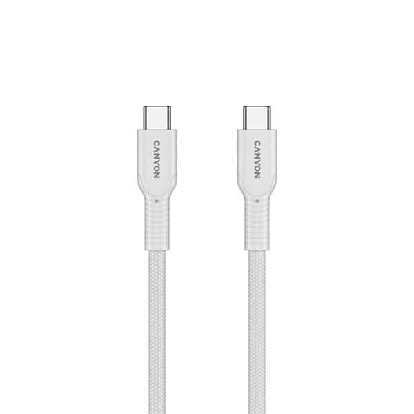 Canyon OnWire CCAP60CL, 1 m, kábel nab. a synchr., USB-C / USB-C, 60W PD, 480Mbps, opletený, biely 