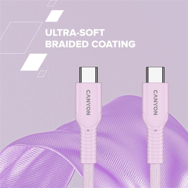 Canyon OnWire CCAP60CL, 1 m, kábel nab. a synchr., USB-C / USB-C, 60W PD, 480Mbps, opletený, biely 