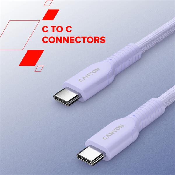 Canyon OnWire CCAP60CL, 1 m, kábel nab. a synchr., USB-C / USB-C, 60W PD, 480Mbps, opletený, biely 