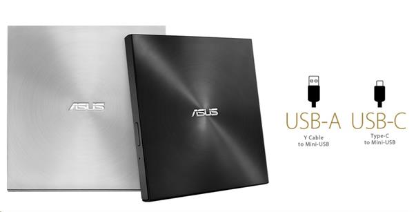 ASUS SDRW-08U9M-U external ultraslim DVD-RW USB-C/A, strieborná 