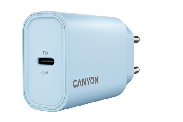 Canyon OnCharge 30CL, univerzálna cestovná nabíjačka do steny 1x USB-C, 30W PD, modrá 