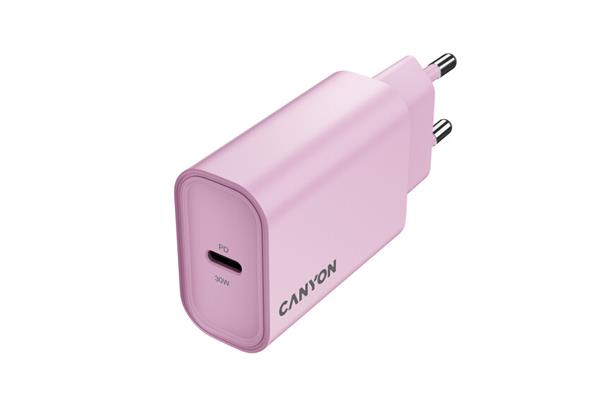 Canyon OnCharge 30CL, univerzálna cestovná nabíjačka do steny 1x USB-C, 30W PD, ružová 