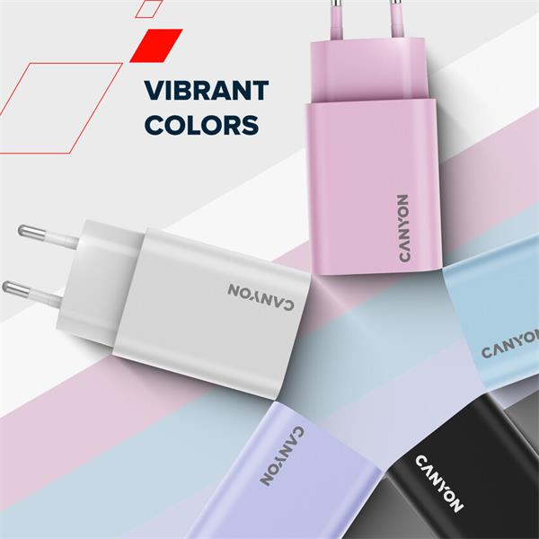 Canyon OnCharge 30CL, univerzálna cestovná nabíjačka do steny 1x USB-C, 30W PD, ružová 
