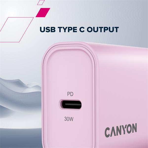 Canyon OnCharge 30CL, univerzálna cestovná nabíjačka do steny 1x USB-C, 30W PD, ružová 