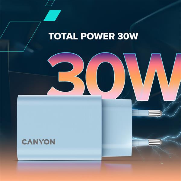 Canyon OnCharge 30CL, univerzálna cestovná nabíjačka do steny 1x USB-C, 30W PD, ružová 