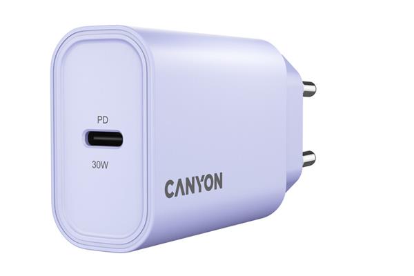 Canyon OnCharge 30CL, univerzálna cestovná nabíjačka do steny 1x USB-C, 30W PD, fialová 