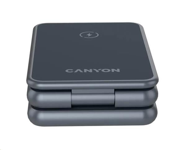 Canyon WCS-309, 3v1, bezdrôtová Qi nabíjacia stanica pre 3 zariadenia simultánne, hliník, sivá 