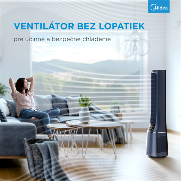 MIDEA Smart ventilátor a cisticka vzduchu bez lopatiek AMS150-PBW ,WiFi,DO,H13 HEPA filter,10 rýchlostí,ION,48m2,casovac 