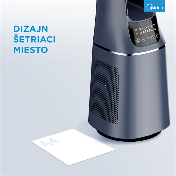 MIDEA Smart ventilátor a cisticka vzduchu bez lopatiek AMS150-PBW ,WiFi,DO,H13 HEPA filter,10 rýchlostí,ION,48m2,casovac 