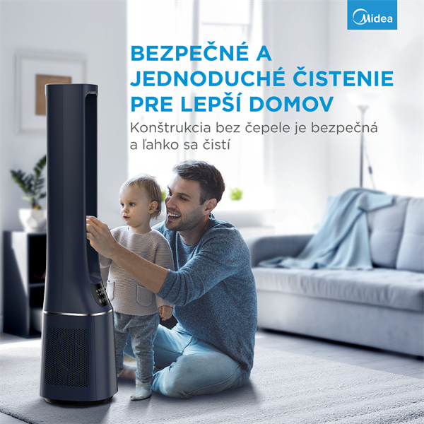 MIDEA Smart ventilátor a cisticka vzduchu bez lopatiek AMS150-PBW ,WiFi,DO,H13 HEPA filter,10 rýchlostí,ION,48m2,casovac 