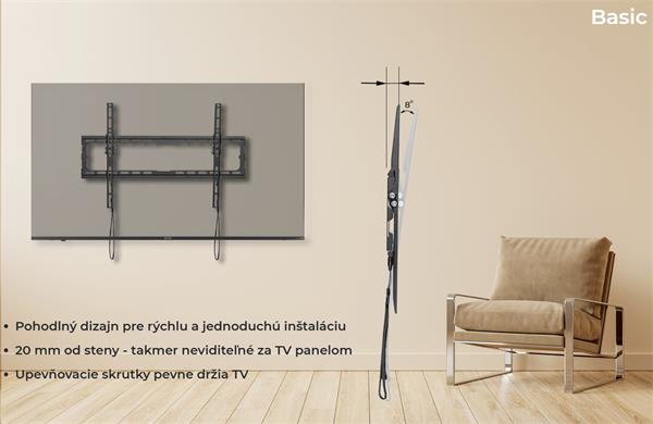 KIVI TV náklopný nástenný držiak, VESA max 200x200 , 23 - 43", max 45 kg, čierny 