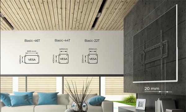 KIVI TV náklopný nástenný držiak, VESA max 400x600 , 37"- 80", max 45 kg, čierny 